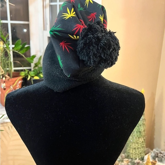 Accessories - Colorful Leaf Pattern Beanie with Pom Pom